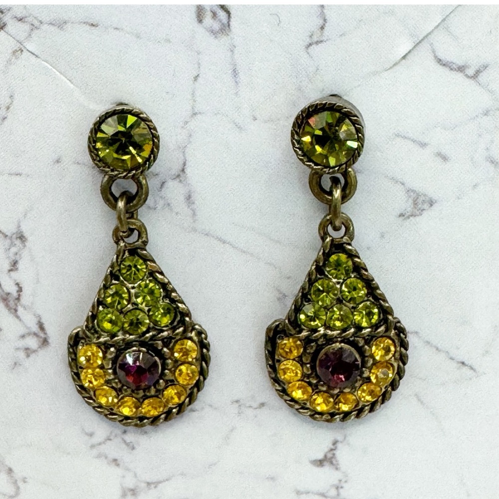 Victorian revival romantic drop dangle earring citrine peridot garnet glass